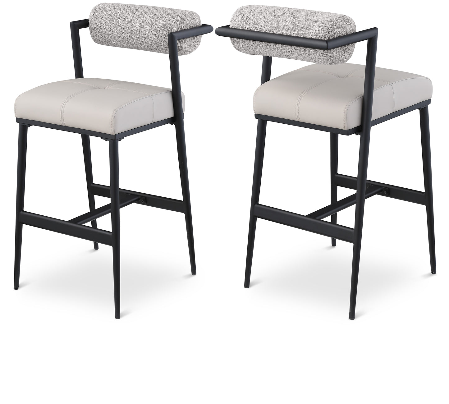 Stryker Boucle Fabric & Vegan Leather Bar/Counter Stools  Set of 2 – Modern Mixed-Material Seating