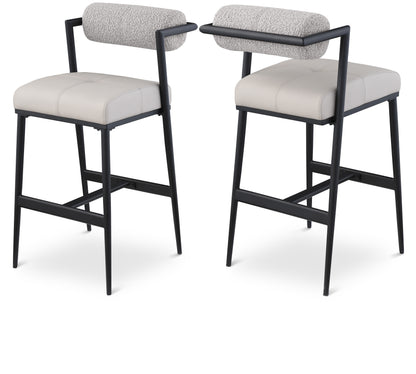 Stryker Boucle Fabric & Vegan Leather Bar/Counter Stools  Set of 2 – Modern Mixed-Material Seating