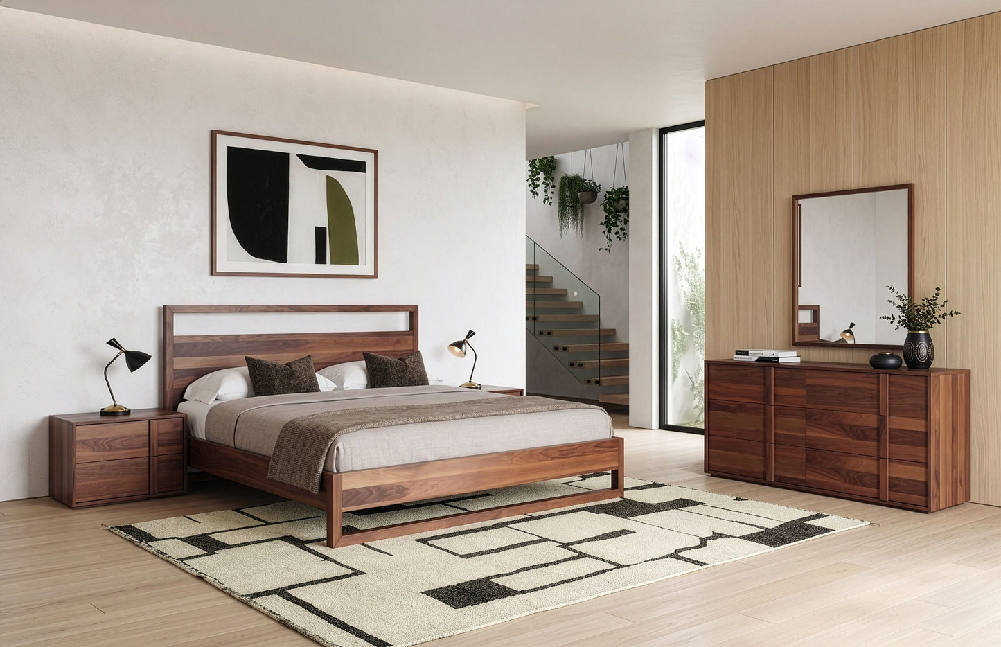 Berlin Walnut Platform Bed – Walnut Finish with Slatted Base