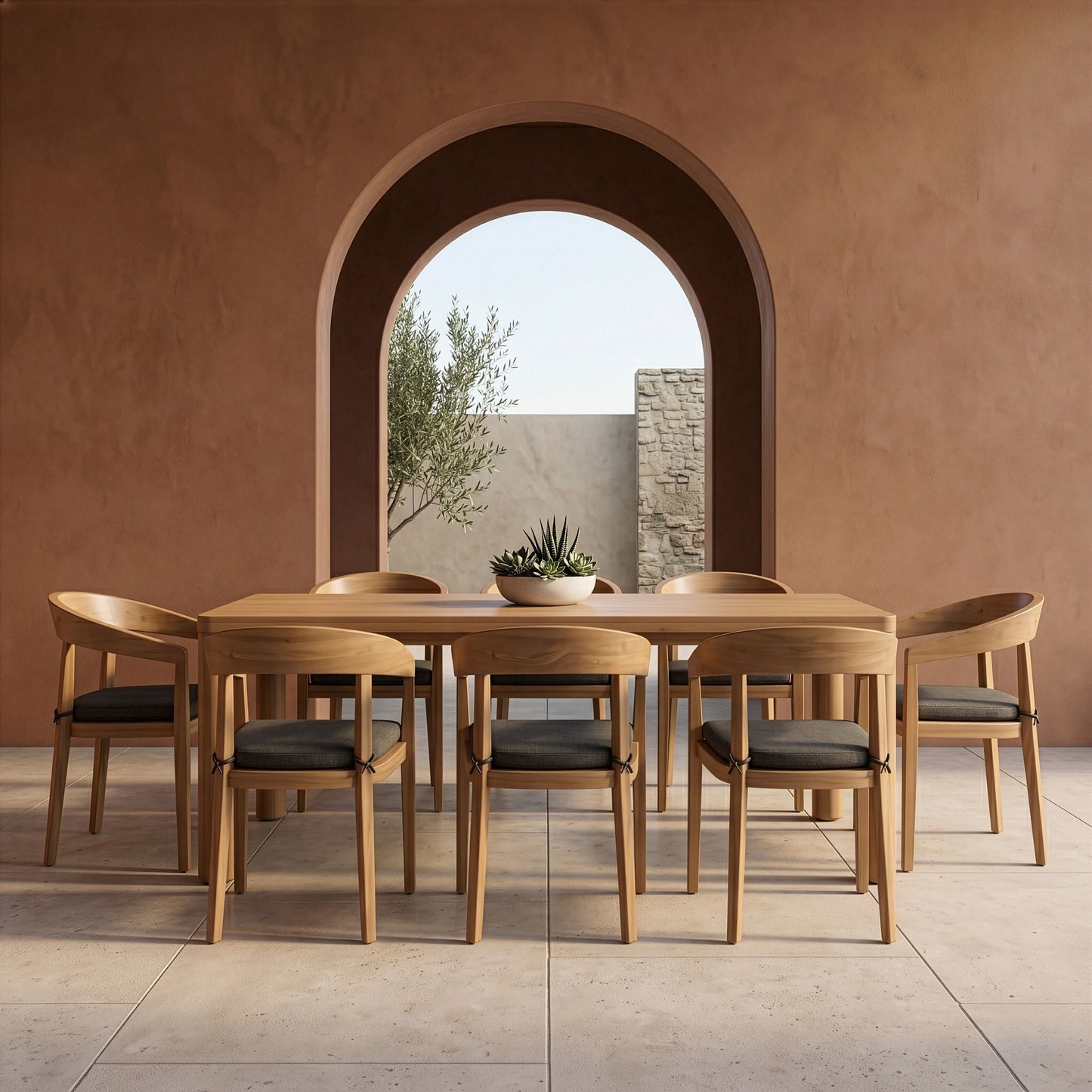 Evora Outdoor Eucalyptus Dining Table with 8 Sintra Chairs