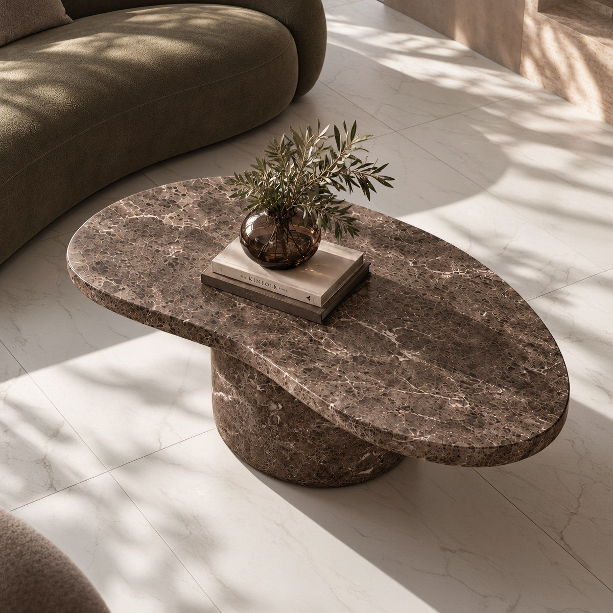 Kazbek Modern Faux Marble Concrete Coffee Table