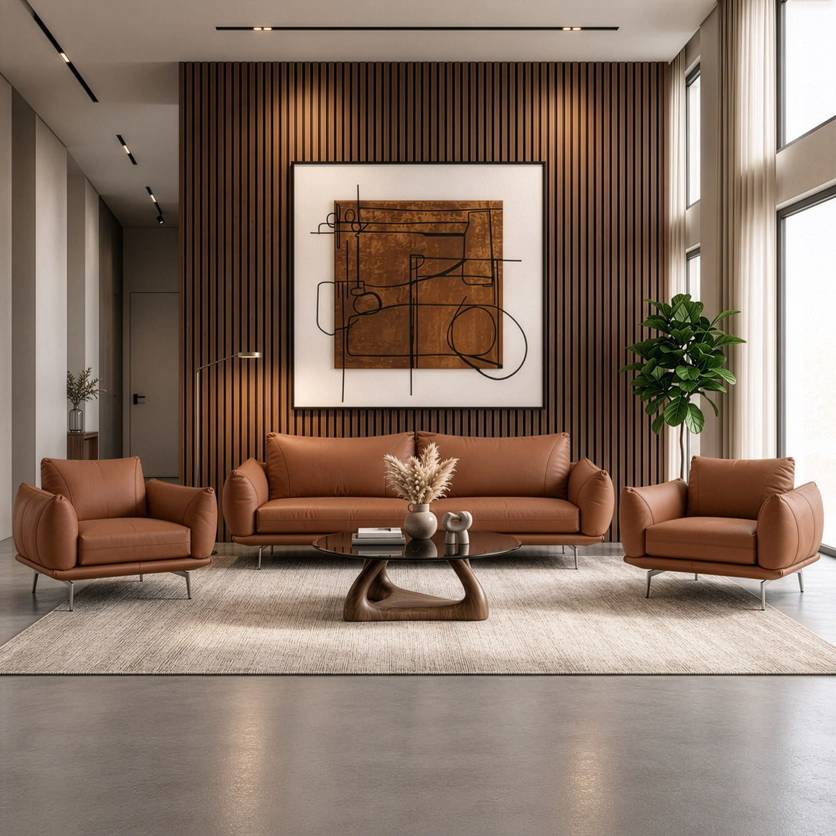 Saint Tropez Modern Italian Desert Leather Accent Chair