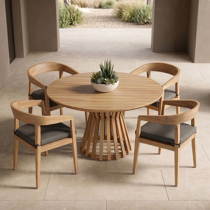 Sintra Outdoor Grey and Eucalyptus Round Dining Table Set