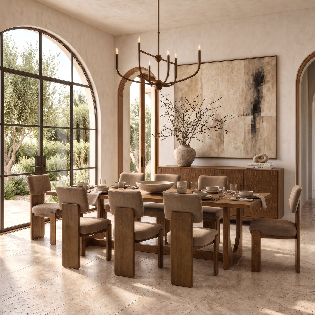 Solis Modern Walnut 9‑Piece Dining Set