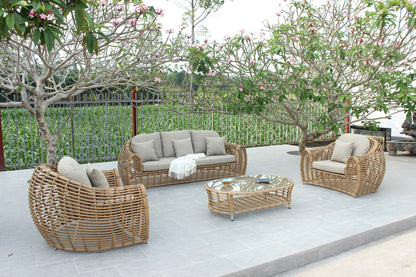 Sandra Outdoor Beige and Wicker Sofa Set for Stylish and Comfortable Patio or Garden Lounging