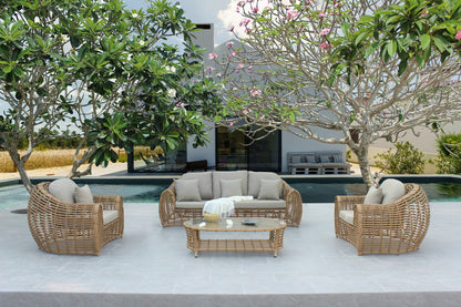 Sandra Outdoor Beige and Wicker Sofa Set for Stylish and Comfortable Patio or Garden Lounging