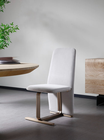 Modrest Tasha Modern Light Beige Grey Velvet and Brushed Brass Dining Chair Set of 2 for a Stylish and Elegant Dining Experience