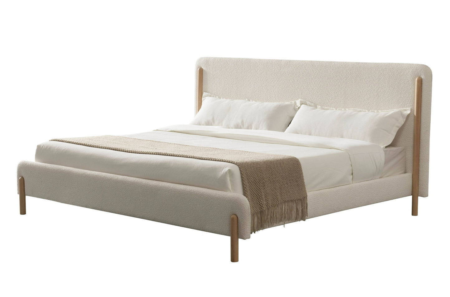 Modrest Electra Modern Ivory Fabric and Rubberwood Bed – A Perfect Blend of Contemporary Elegance and Natural Warmth