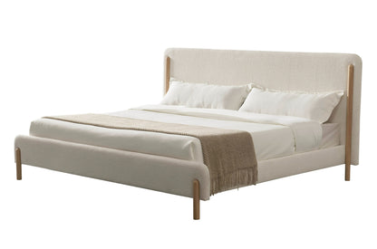 Modrest Electra Modern Ivory Fabric and Rubberwood Bed – A Perfect Blend of Contemporary Elegance and Natural Warmth