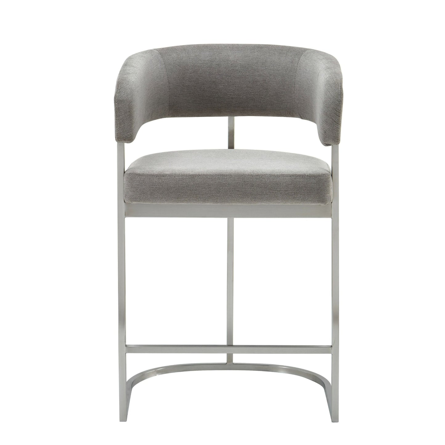 Modrest Sebastian Modern Grey Fabric + Stainless Steel Counter Chair - Stylish and Comfortable Seating for a Contemporary Kitchen or Bar Area