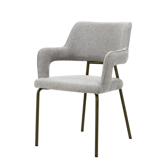 Childers Modern Grey Fabric Dining Chair with Antique Brass Legs for Sophisticated Dining Rooms