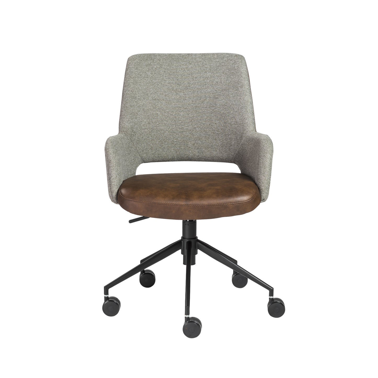 Desi Office Chair in Gray Fabric and Light Brown Leatherette with Black Base