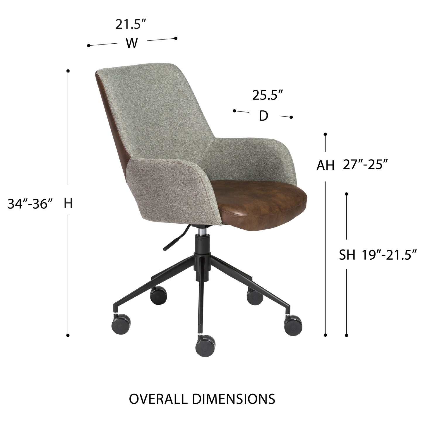 Desi Office Chair in Gray Fabric and Light Brown Leatherette with Black Base