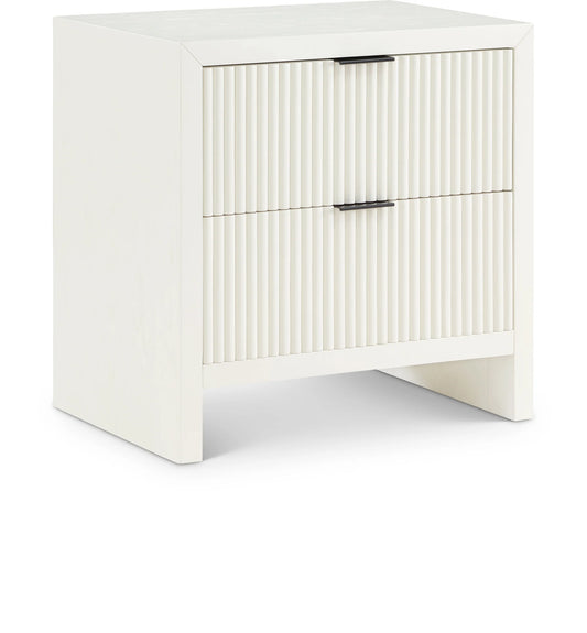 Fairfax Cream Nightstand – Exquisite Art Deco Design with Fluted Drawers and Matte Metal Handles for Elegant Bedroom Décor