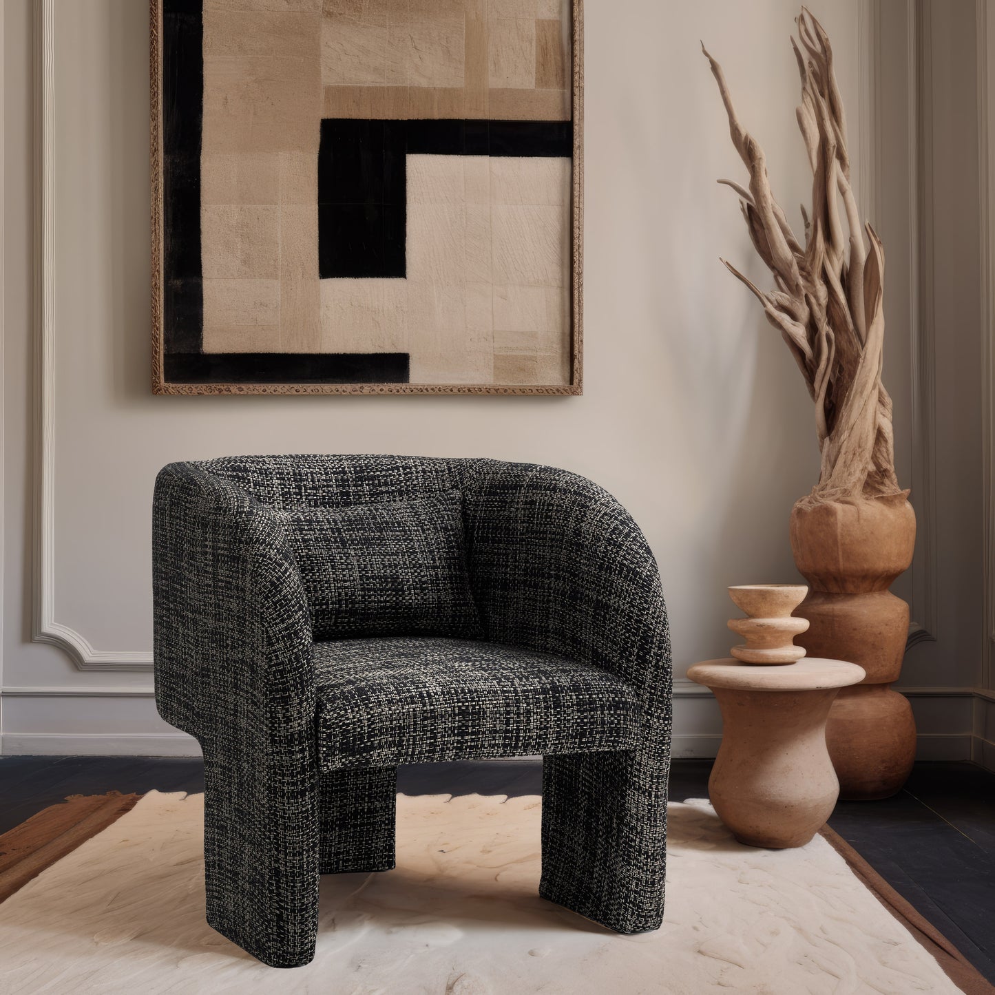 Sawyer Weaved Fabric Upholstered Accent Chair – Textured Modern Seating with Wooden Frame