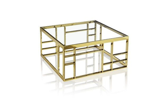 Modrest Stephen Coffee Table β Modern Square Glass Top with Elegant Gold Stainless Steel Base