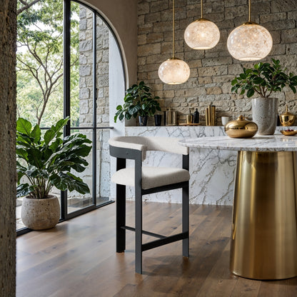 Romeo Boucle Upholstered Bar / Counter Stool – Modern Textured Fabric Seating with Curved Back