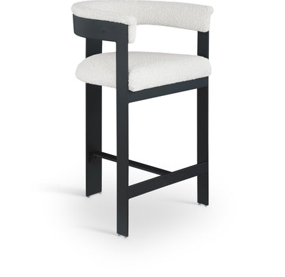 Romeo Boucle Upholstered Bar / Counter Stool – Modern Textured Fabric Seating with Curved Back