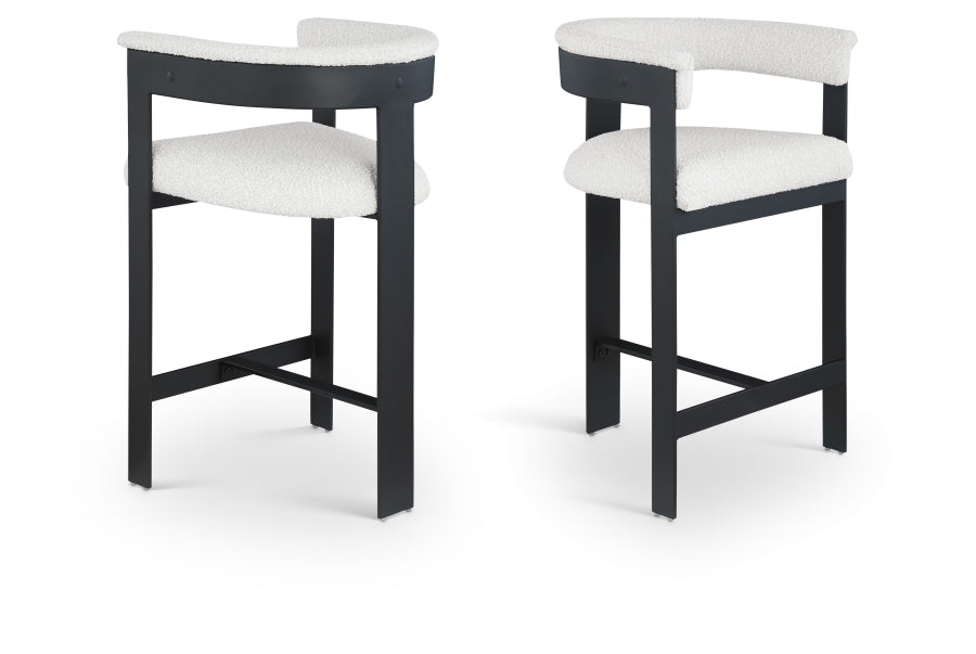 Romeo Boucle Upholstered Bar / Counter Stool – Modern Textured Fabric Seating with Curved Back