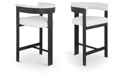 Romeo Boucle Upholstered Bar / Counter Stool – Modern Textured Fabric Seating with Curved Back