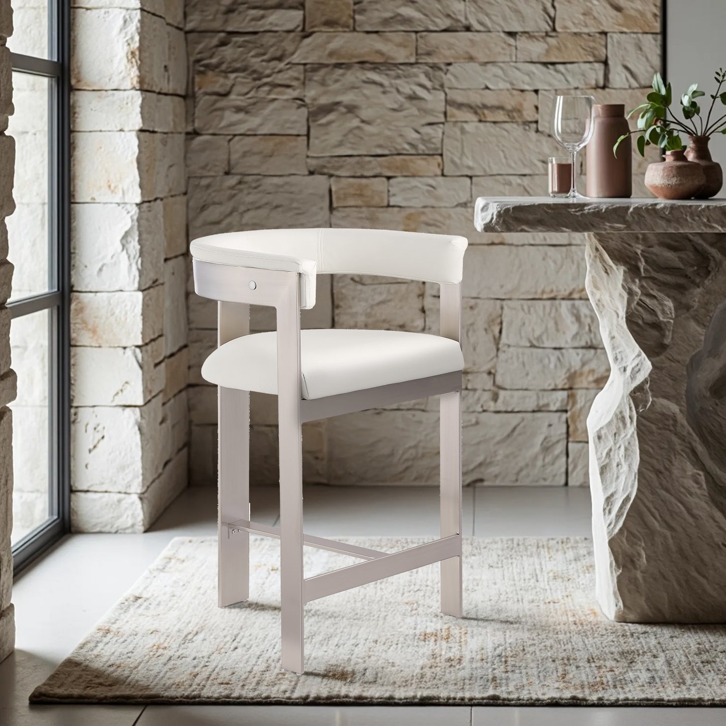 Romeo Counter Stool Set of 2 – Modern Vegan Leather Upholstered Seating for Kitchen & Bar