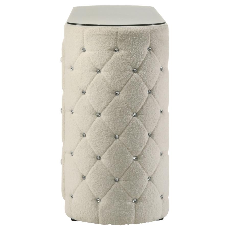 Sonya 6-Drawer Upholstered Bedroom Dresser – Ivory Fabric Storage Chest
