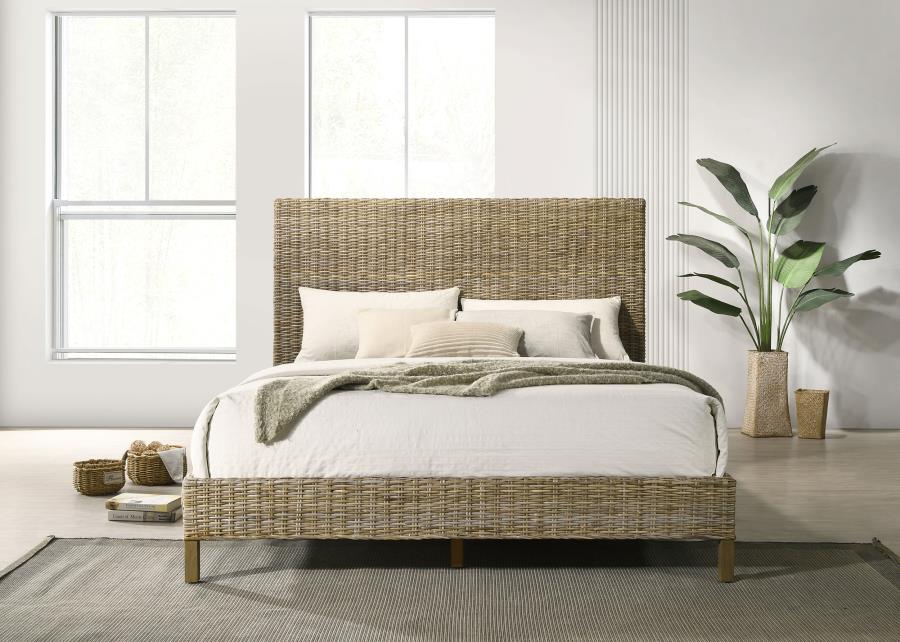 Zyla Woven Rattan Panel Bed Kubu Grey