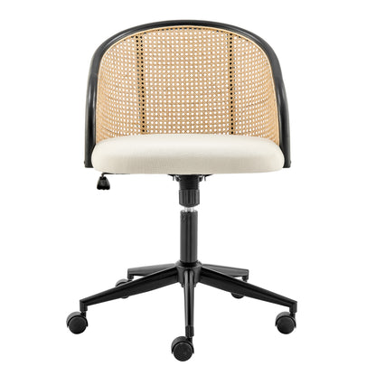 Dagmar Office Chair with Frame/Base in Black Natural Cane Back and Beige Fabric Seat