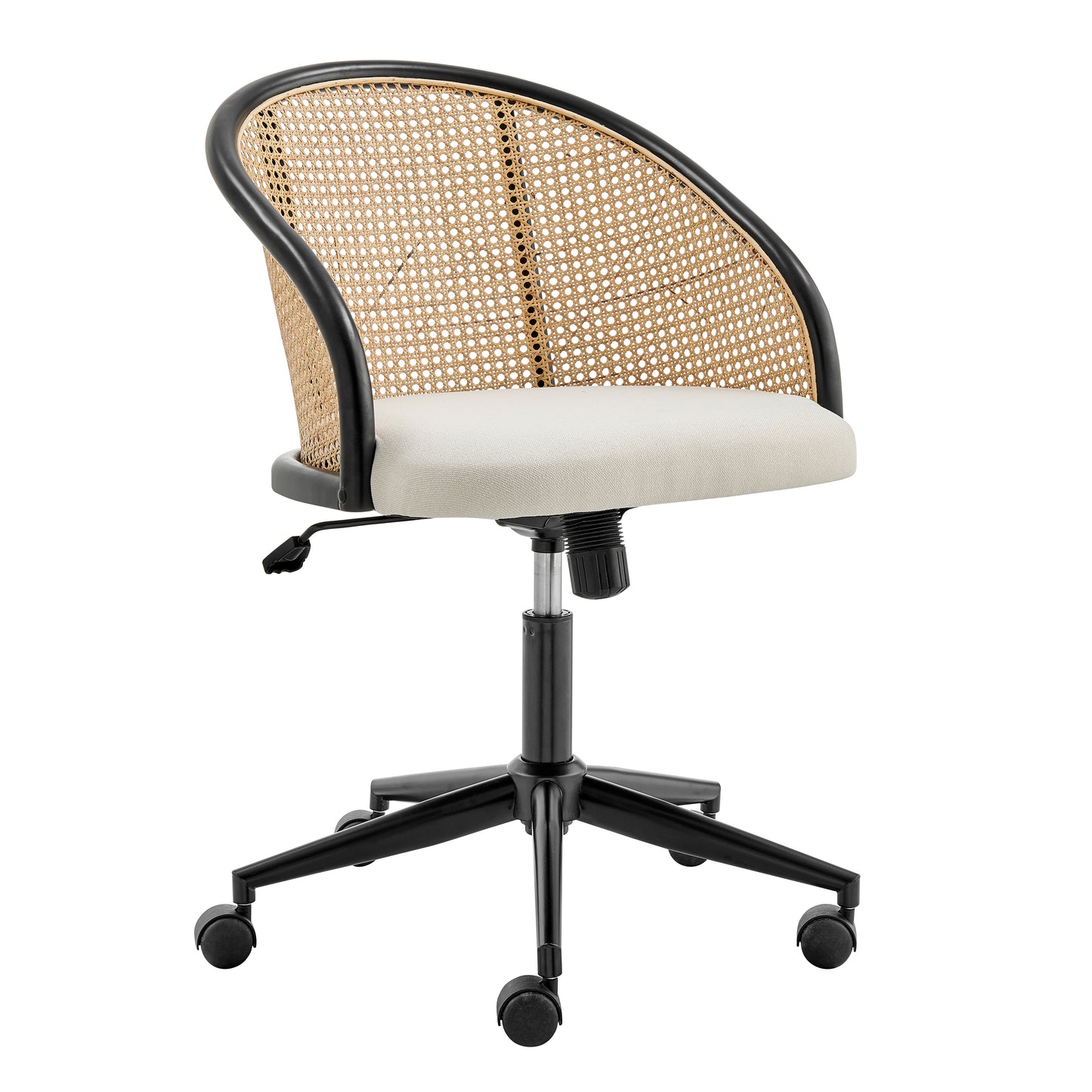 Dagmar Office Chair with Frame/Base in Black Natural Cane Back and Beige Fabric Seat