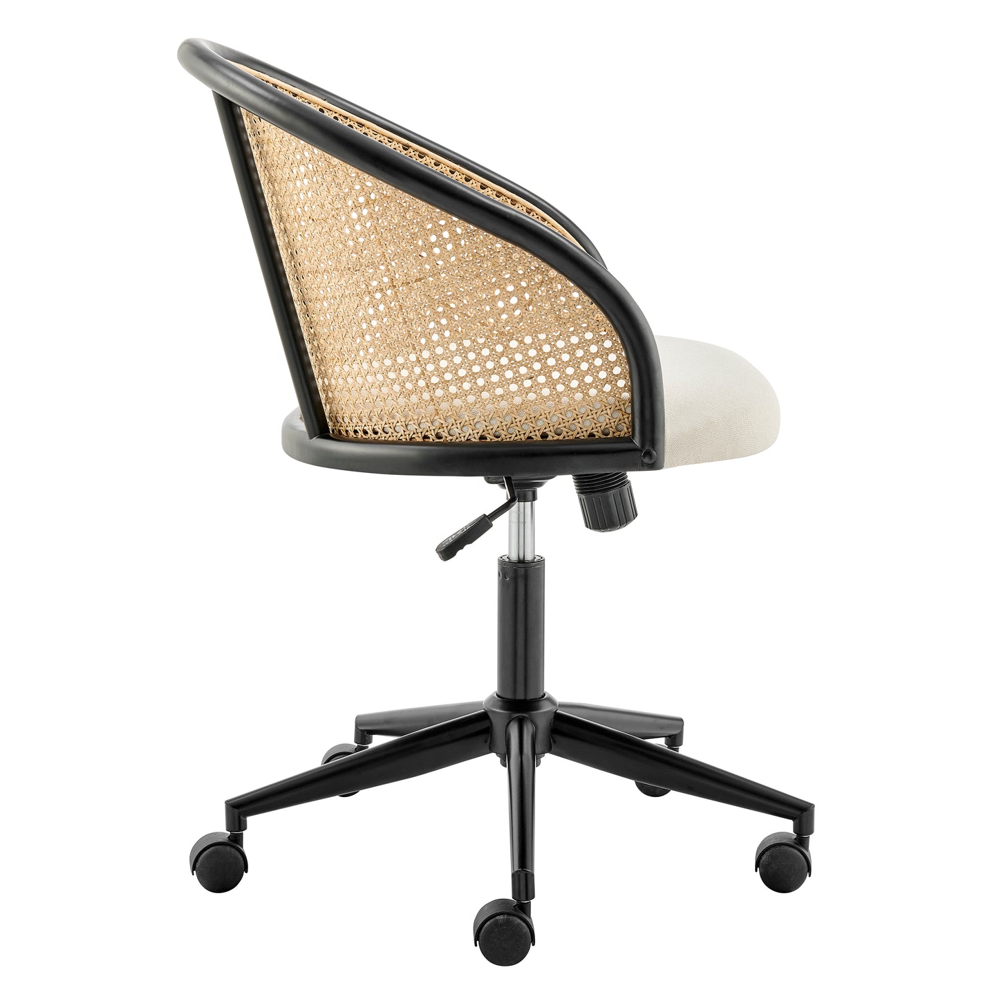 Dagmar Office Chair with Frame/Base in Black Natural Cane Back and Beige Fabric Seat