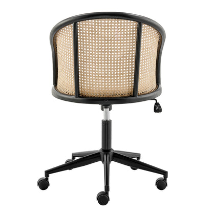 Dagmar Office Chair with Frame/Base in Black Natural Cane Back and Beige Fabric Seat