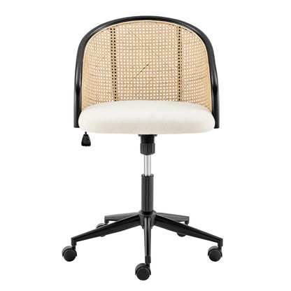 Dagmar Office Chair with Frame/Base in Black Natural Cane Back and Beige Fabric Seat