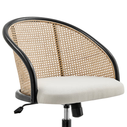 Dagmar Office Chair with Frame/Base in Black Natural Cane Back and Beige Fabric Seat