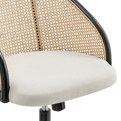 Dagmar Office Chair with Frame/Base in Black Natural Cane Back and Beige Fabric Seat