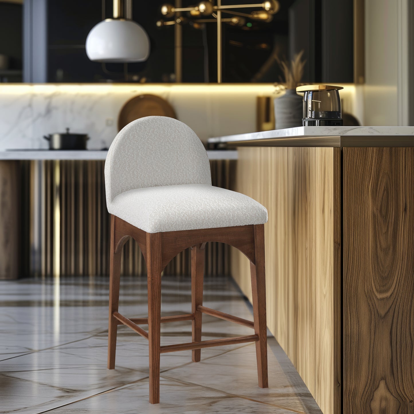 Waldorf Boucle Fabric Upholstered Counter Stool – Modern Textured Seating for Kitchen or Bar