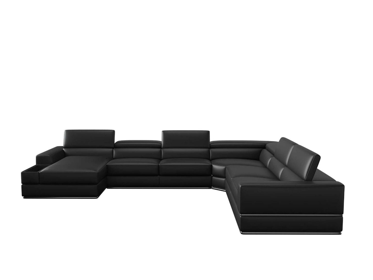 Divani Casa Pella - Modern Black Italian Leather U Shaped LAF Chaise Sectional Sofa