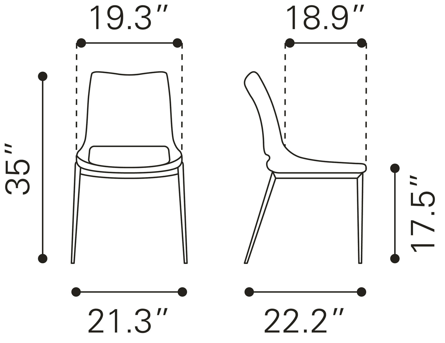 Ace Dining Chair (Set of 2) White & Silver