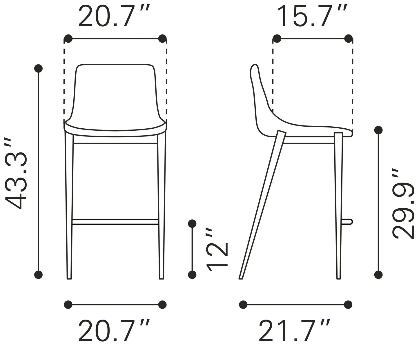 Magnus Barstool (Set of 2) Black & Walnut