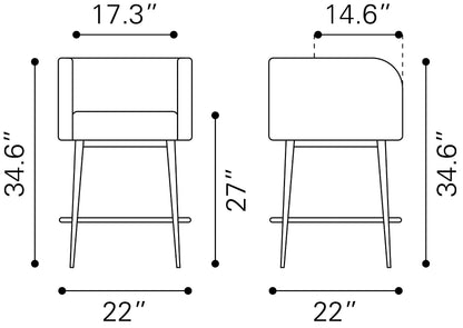 Horbat Counter Stool Set of 2 - Gray Stylish and Comfortable Upholstered Stools for Modern Kitchens and Dining Areas