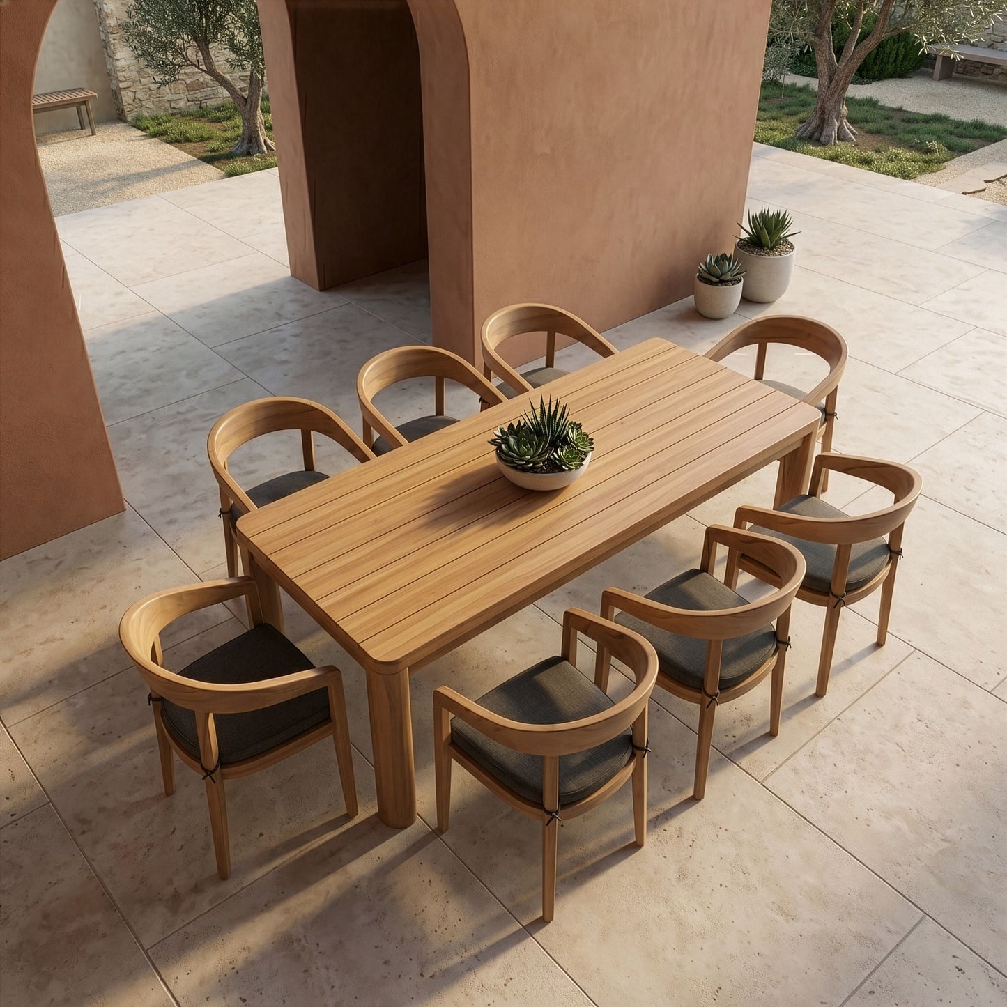 Evora Outdoor Eucalyptus Dining Table with 8 Sintra Chairs