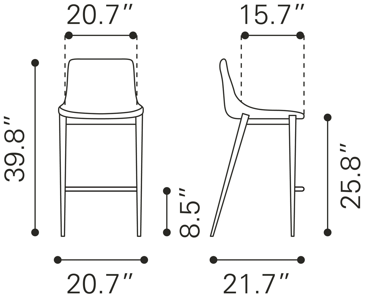 Magnus Counter Stool (Set of 2) Black & Silver