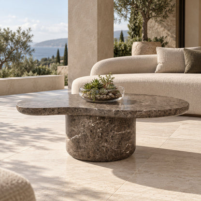 Kazbek Modern Faux Marble Concrete Coffee Table