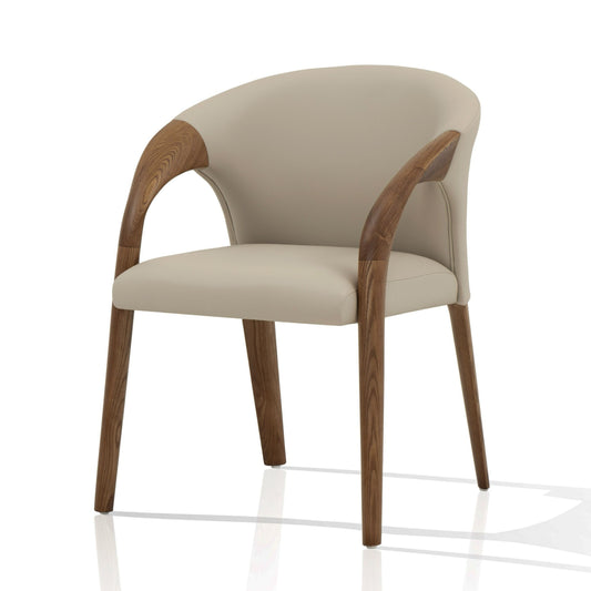 Modrest Wynetta Mid-Century Modern Grey Vegan Leather Dining Chair with Walnut Legs for Stylish Dining Spaces