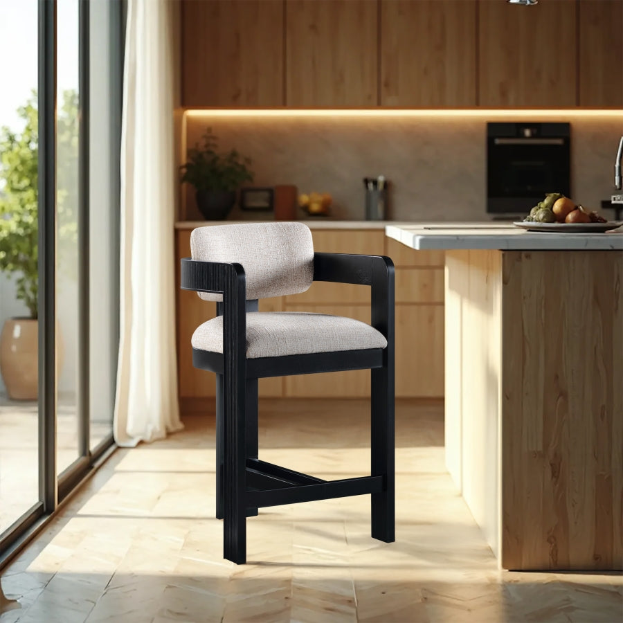 Sacha Linen Textured Fabric Counter Stool – Upholstered Tufted Seat with Modern Design