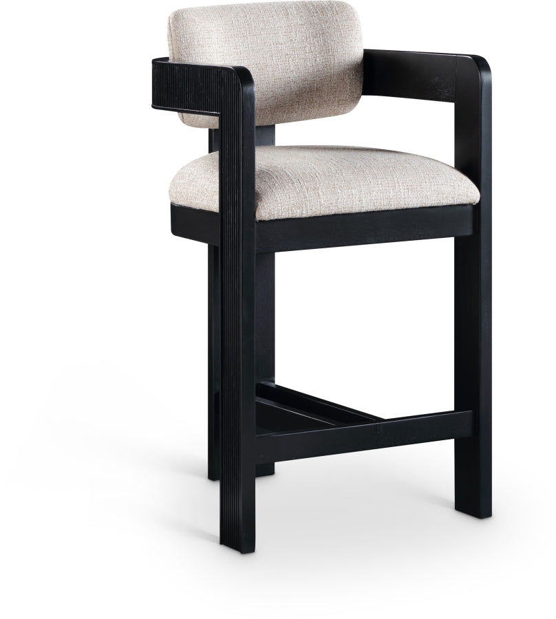 Sacha Linen Textured Fabric Counter Stool – Upholstered Tufted Seat with Modern Design