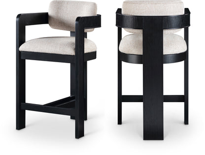 Sacha Linen Textured Fabric Counter Stool – Upholstered Tufted Seat with Modern Design