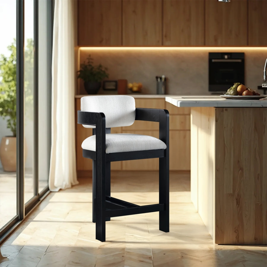 Sacha Linen Textured Fabric Counter Stool – Upholstered Tufted Seat with Modern Design