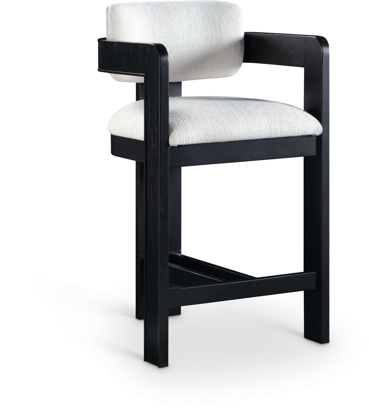 Sacha Linen Textured Fabric Counter Stool – Upholstered Tufted Seat with Modern Design