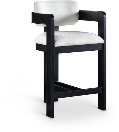 Sacha Linen Textured Fabric Counter Stool – Upholstered Tufted Seat with Modern Design