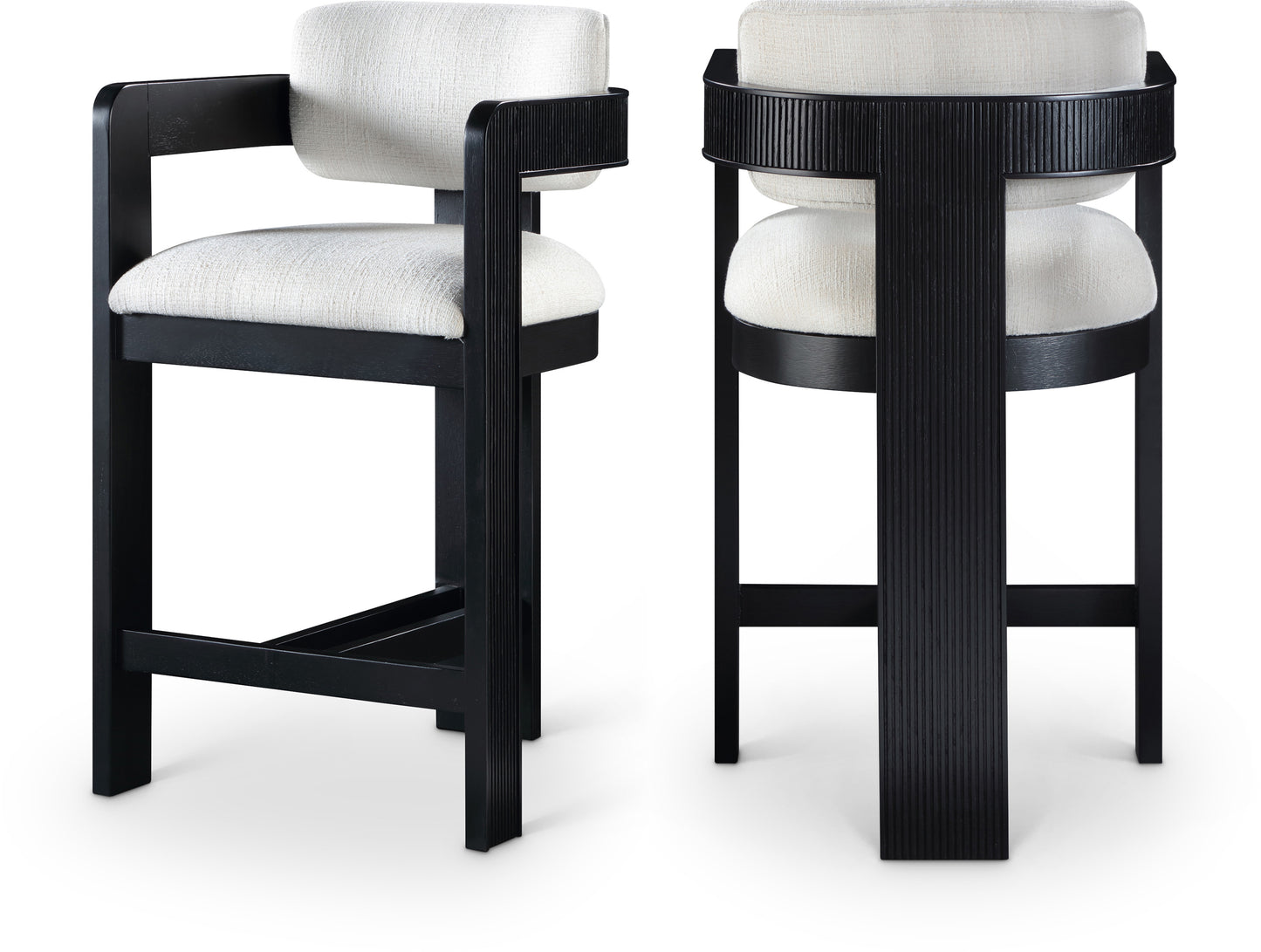 Sacha Linen Textured Fabric Counter Stool – Upholstered Tufted Seat with Modern Design